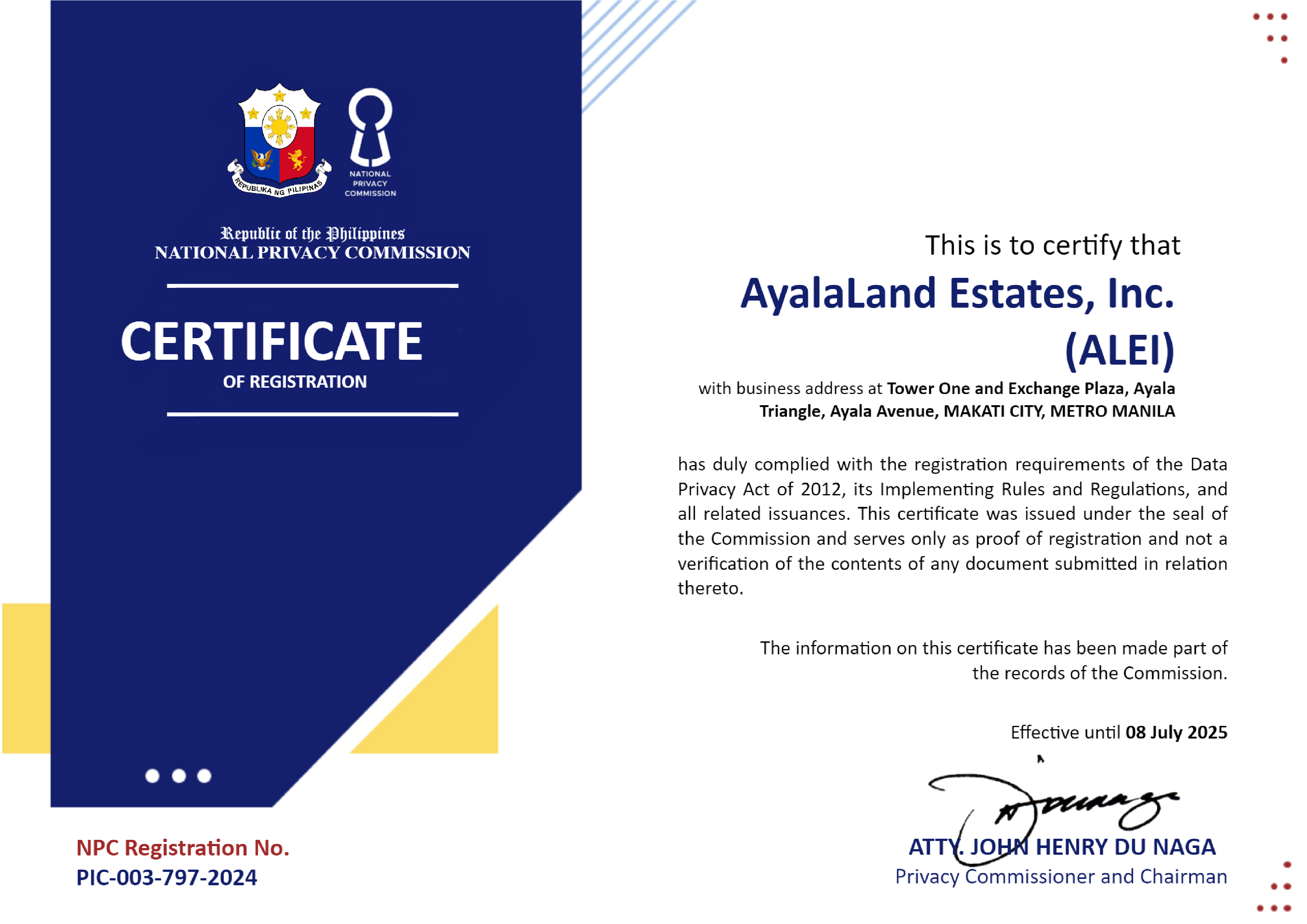 09 - Seal of Registration - AyalaLand Estates, Inc. (ALEI)_1