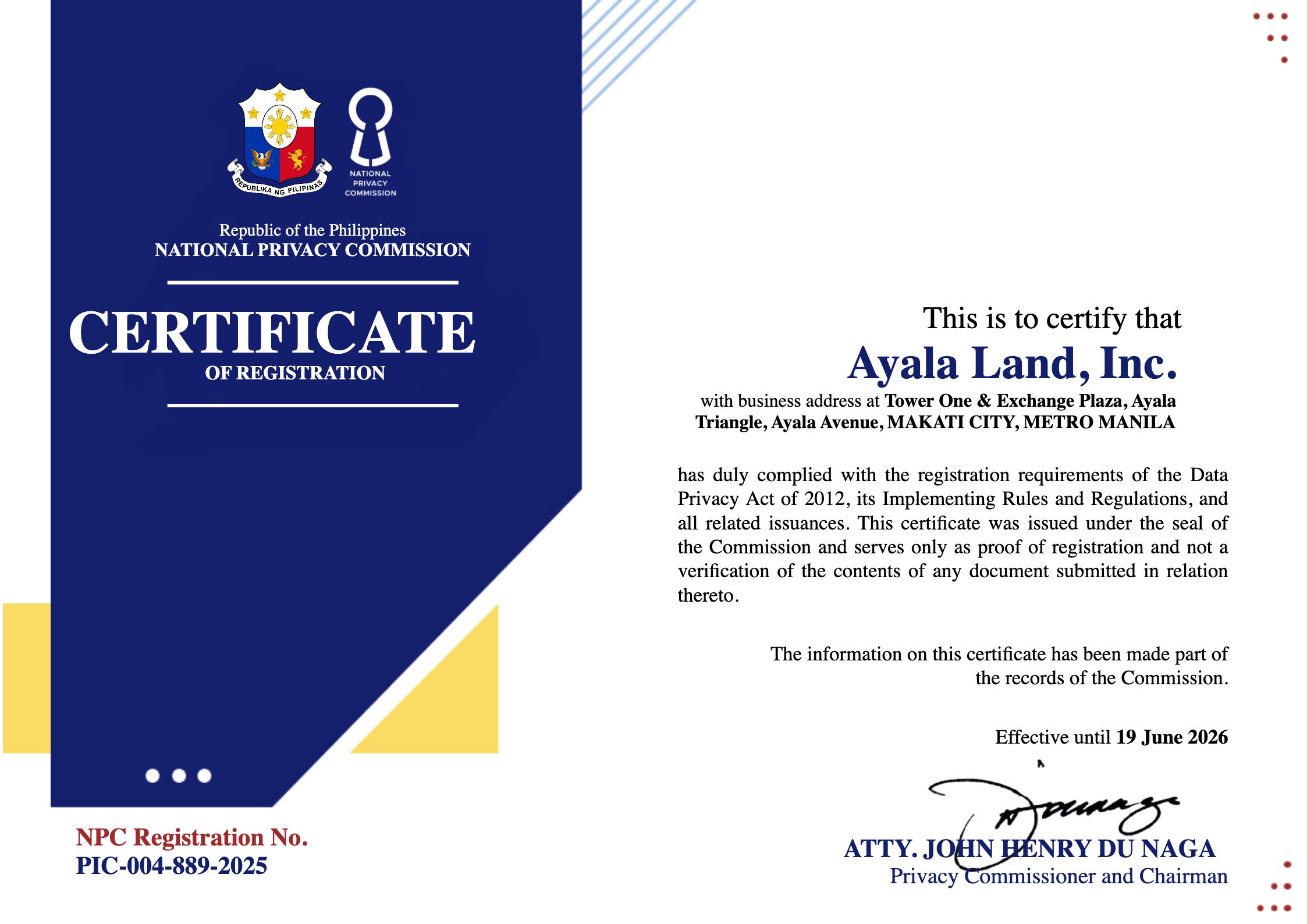 09 - Seal of Registration - AyalaLand Estates, Inc. (ALEI)_1